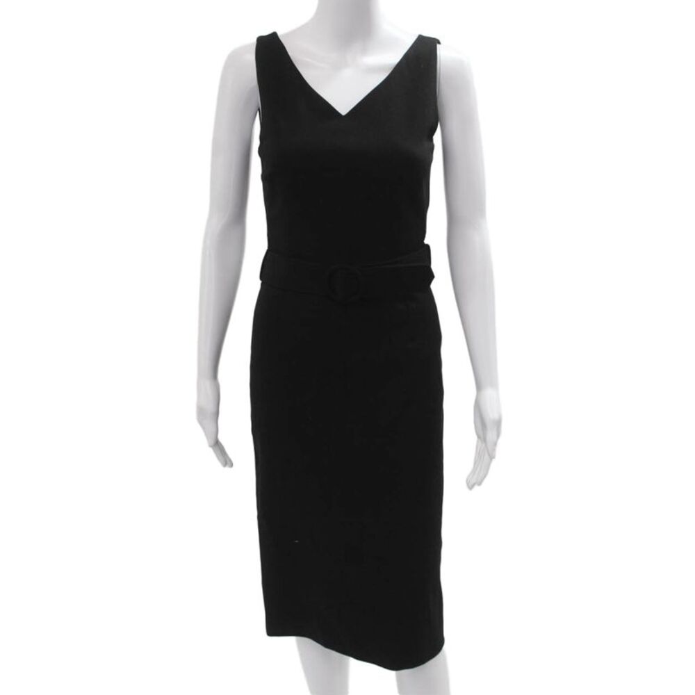 Jane Atelier Womens Pencil Dress Black V Neck Sleeveless Buckle Midi Size 2